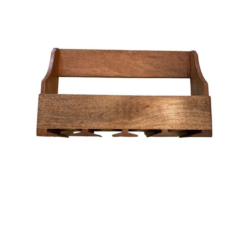 Wooden Wall Mounted Wine Bottle and Glass Hanger 18"l x 11.5"h Shelf - Picture 2 of 8